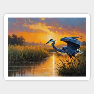 Blue Heron in a Marsh Sticker